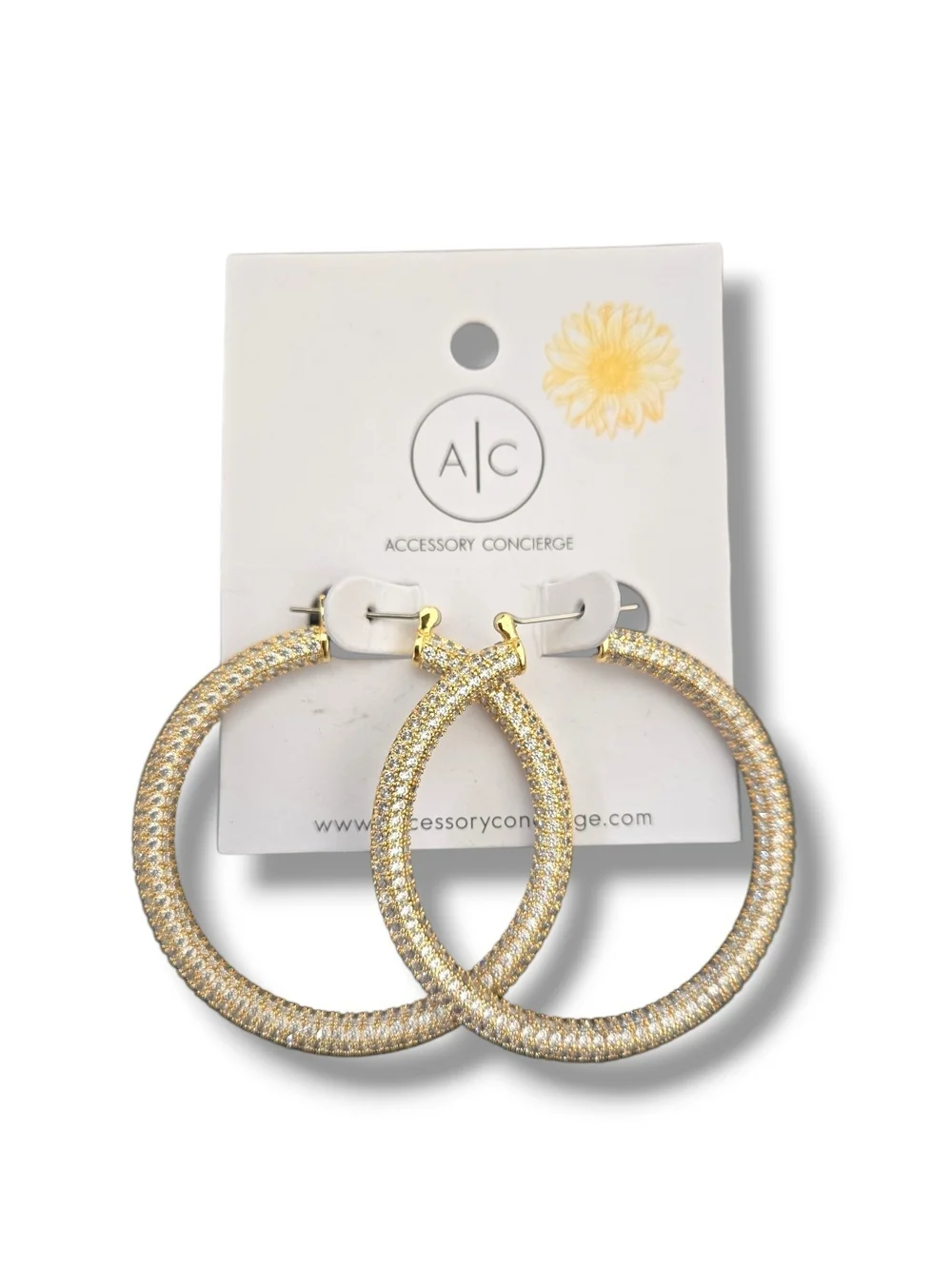 Brand New Gold Tone Rhinestone Hoop Earrings - Sparkle Finish